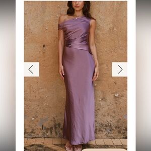 Billy J Auria Off Shoulder Maxi Dress Plum Satin Formal Gown AU 6 (US XS)